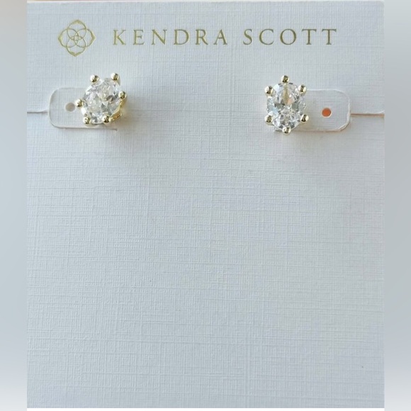 Kendra Scott Cailin Gold Crystal Stud Earrings in White Crystal - Picture 3 of 11